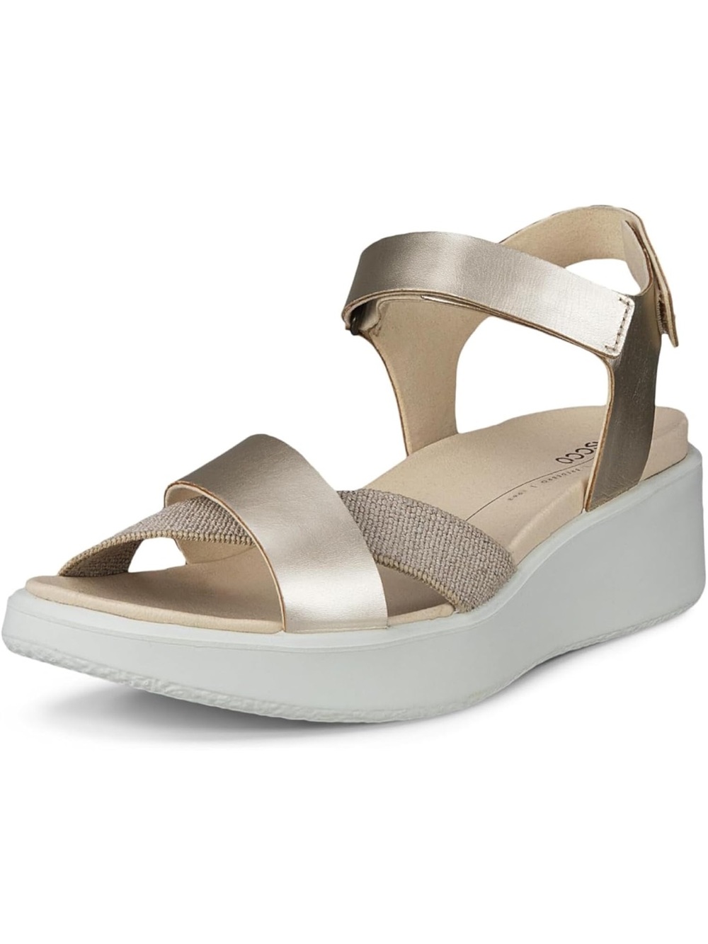Ecco leather Metallic Gold Wedge Sandals with White Sole